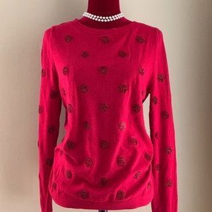 Talbots Tinsel Polkadot Wool Blend Sweater in Festive Berry Red